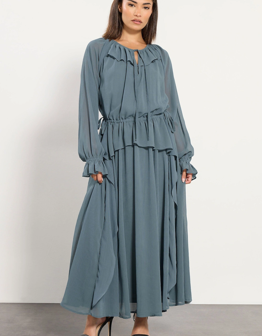 Petite Chiffon Frill Maxi Dress, 2 of 1