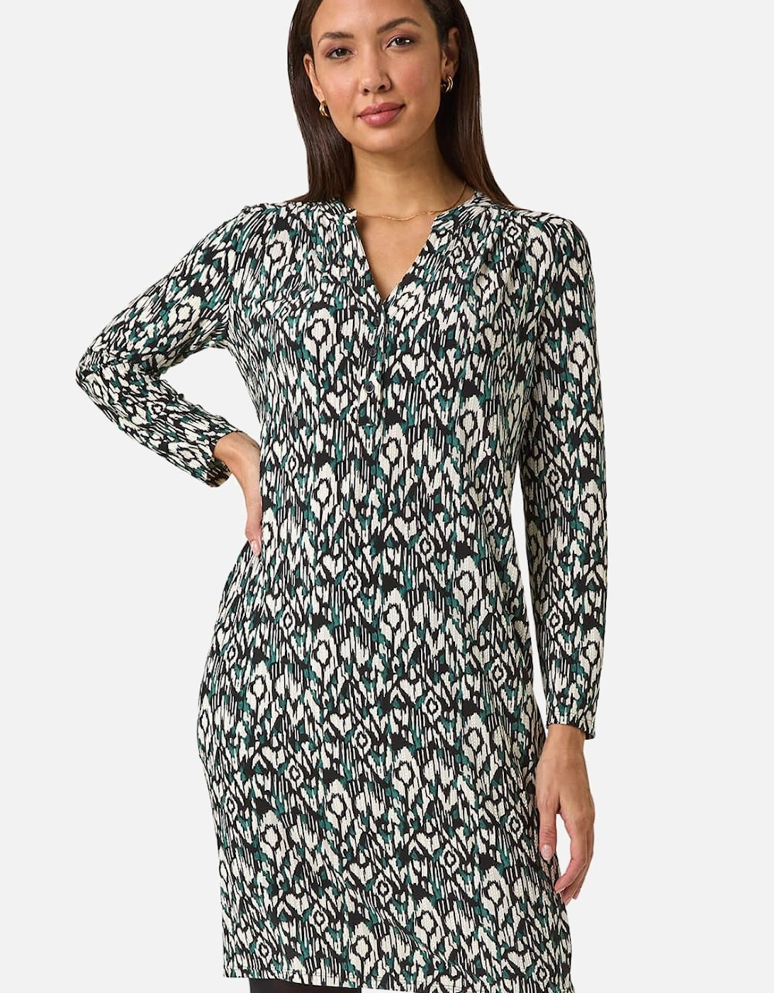 Aztec Print V-Neck Shift Stretch Dress, 2 of 1