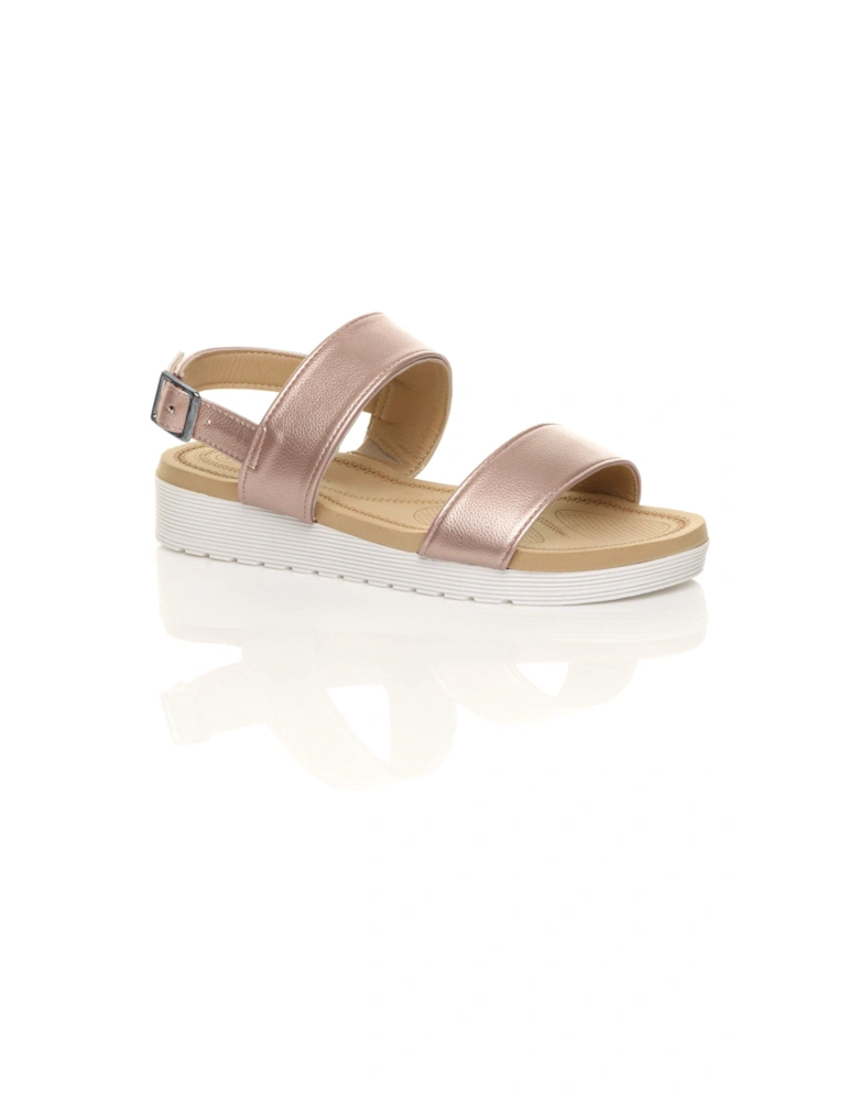 Low Wedge Heel Strappy Faux Leather Flatforms
