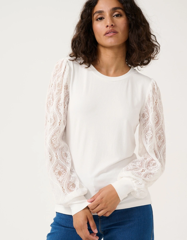 KAnima Lace Sleeve Round Neck Blouse Plain