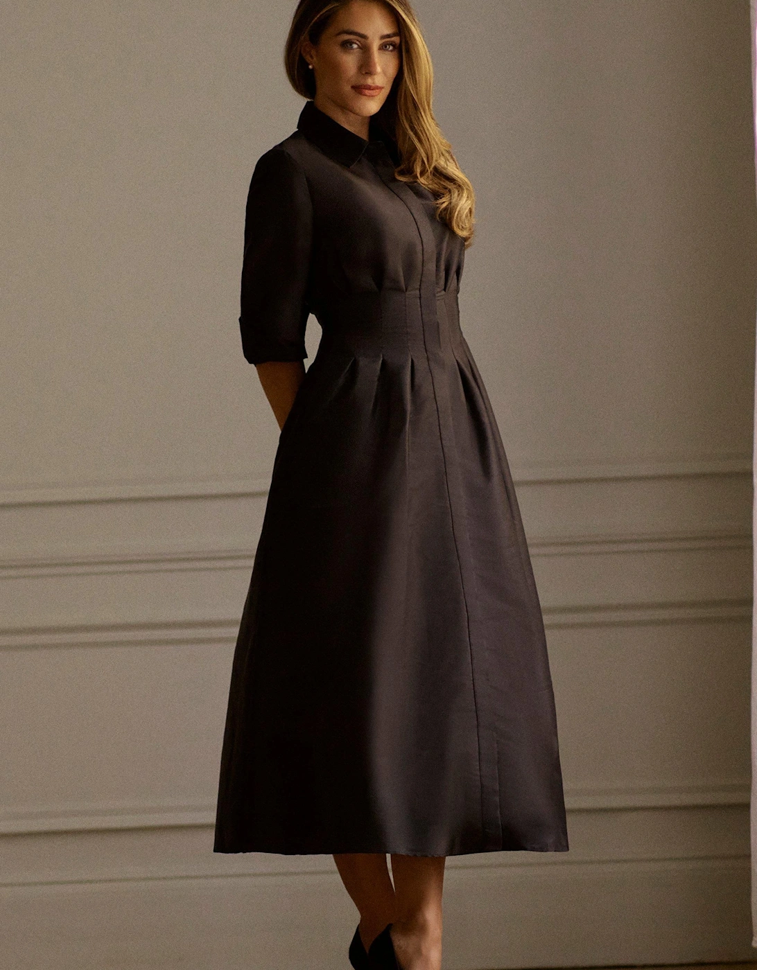 Lydia Millen Tailored Taffeta Darted Waist Midi Dress, 2 of 1