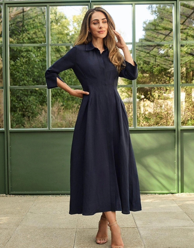 Lydia Millen Premium Tailored Linen Darted Waist Midi Dress