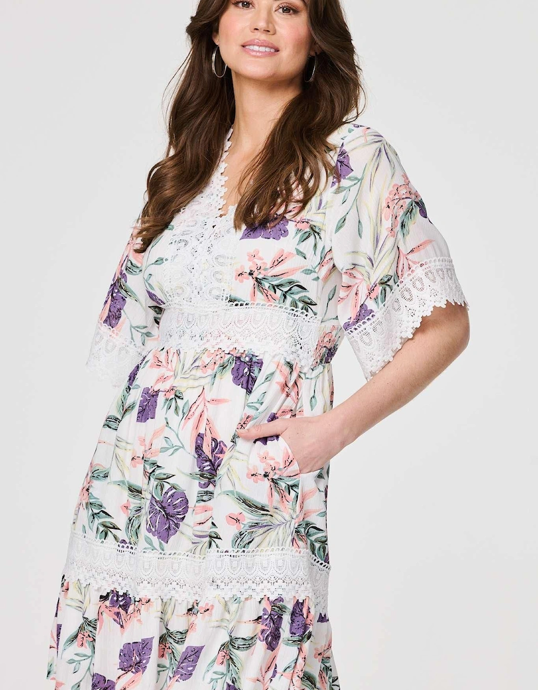Leaf Print Lace Trim Short Dress, 2 of 1