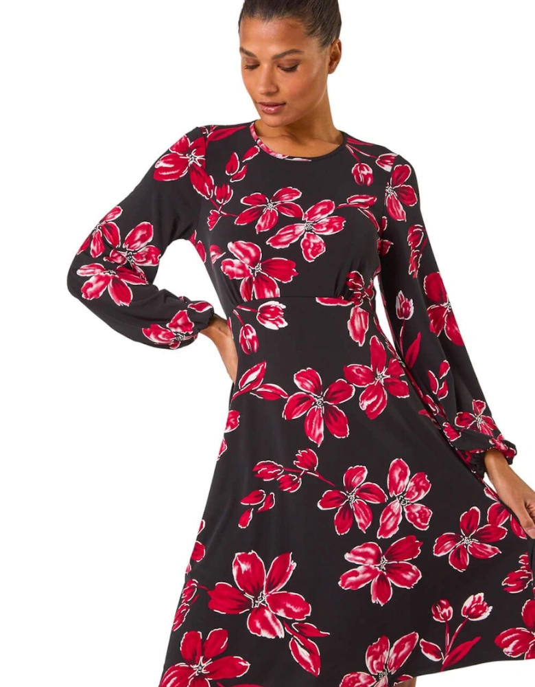 Floral Print Tea Stretch Dress