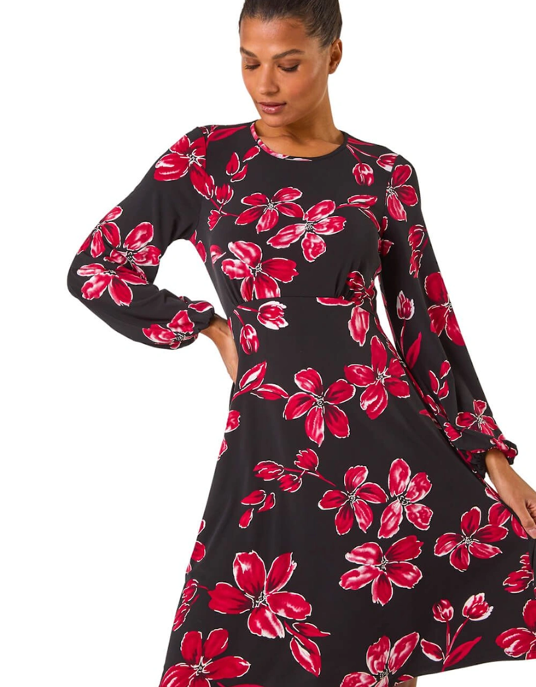 Floral Print Tea Stretch Dress, 2 of 1