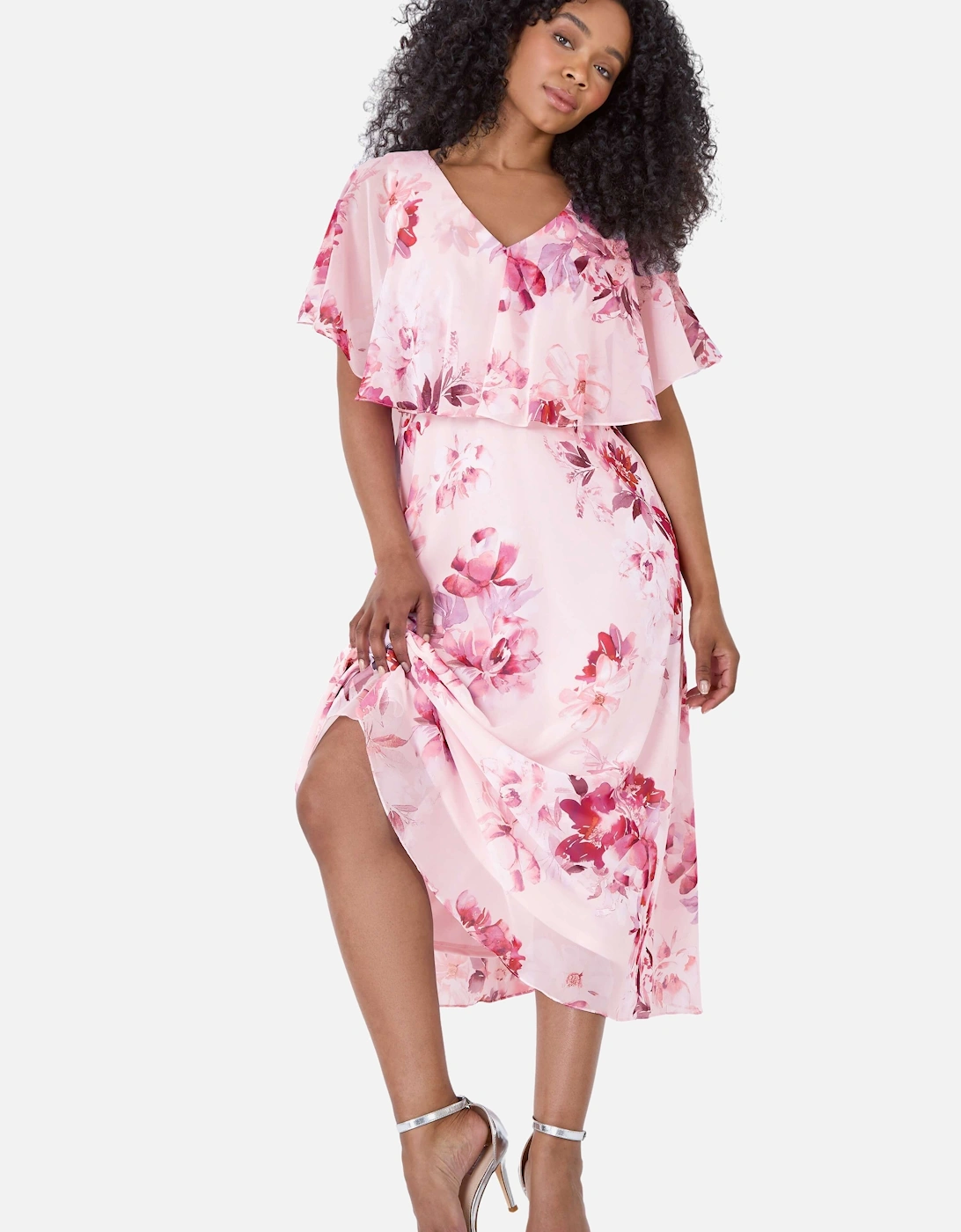 Petite Floral Cape Chiffon Midi Dress, 2 of 1