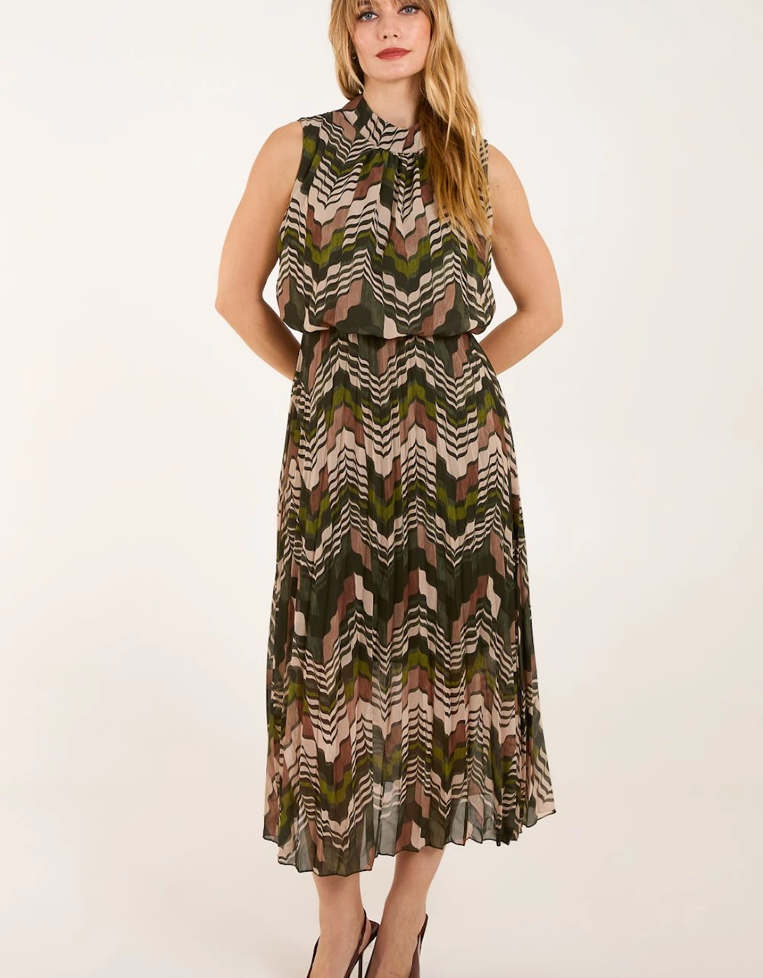 Tile Print High Neck Sleeveless Dress, 2 of 1