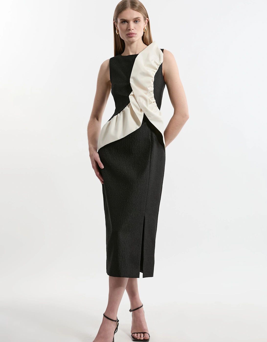 Petite Textured Tailored Contrast Taffeta Ruffle Maxi Dress, 2 of 1