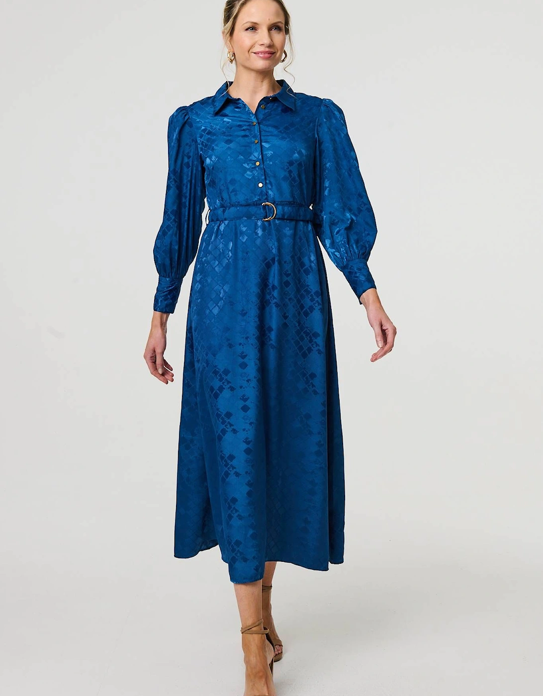 Metallic Puff Sleeve Maxi Shirt Dress, 2 of 1
