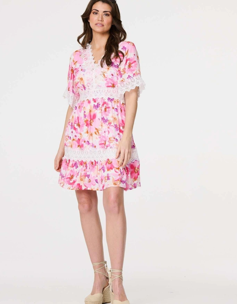 Floral Lace 1/2 Sleeve Short Dress