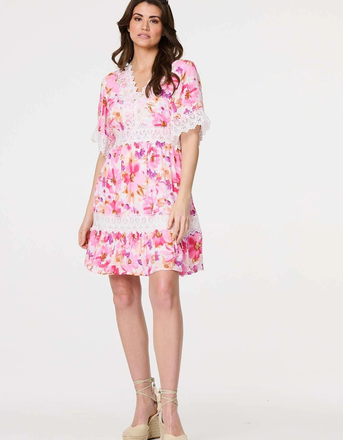 Floral Lace 1/2 Sleeve Short Dress, 2 of 1