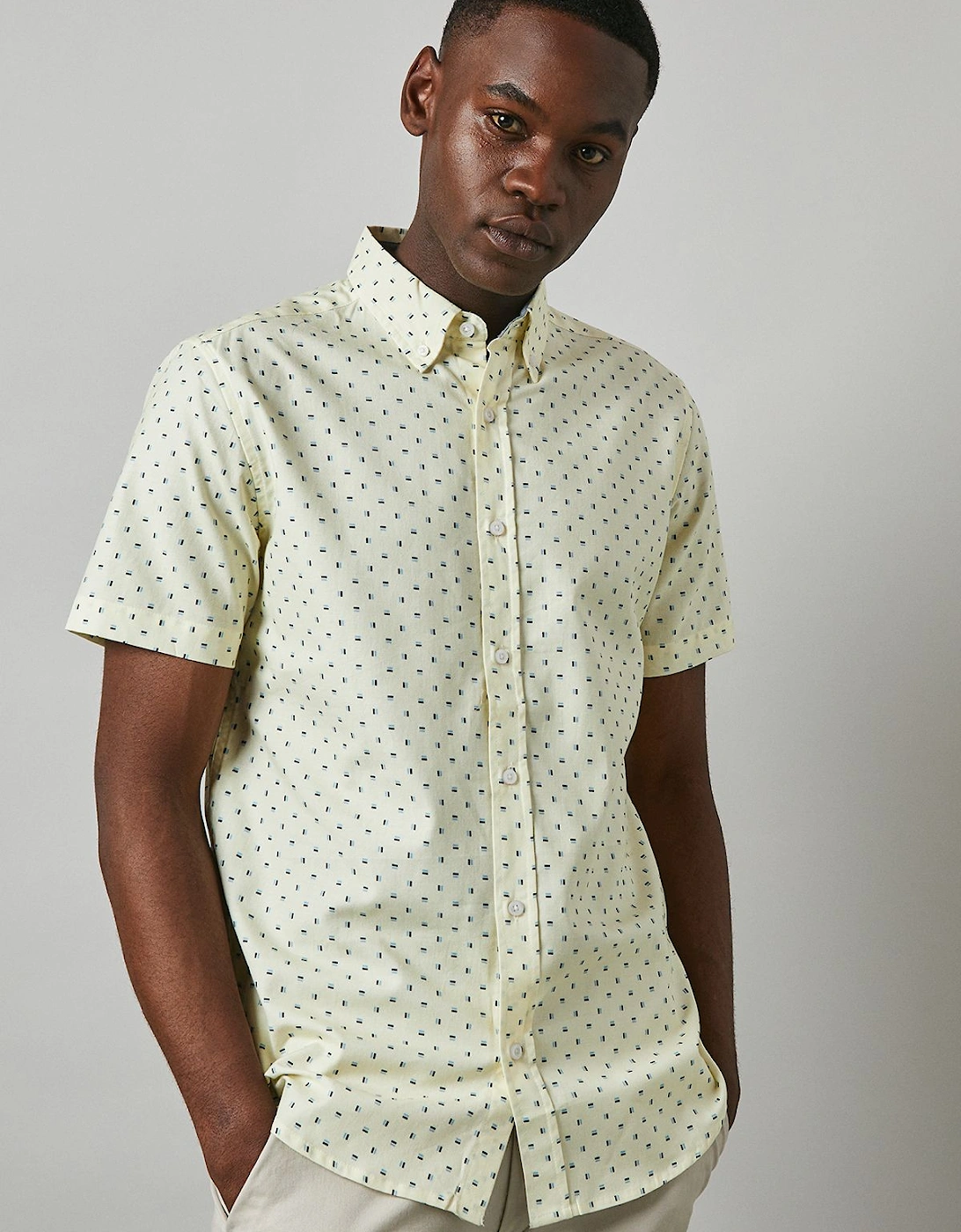 Yellow Dash Print Short Sleeve Shirt, 2 of 1