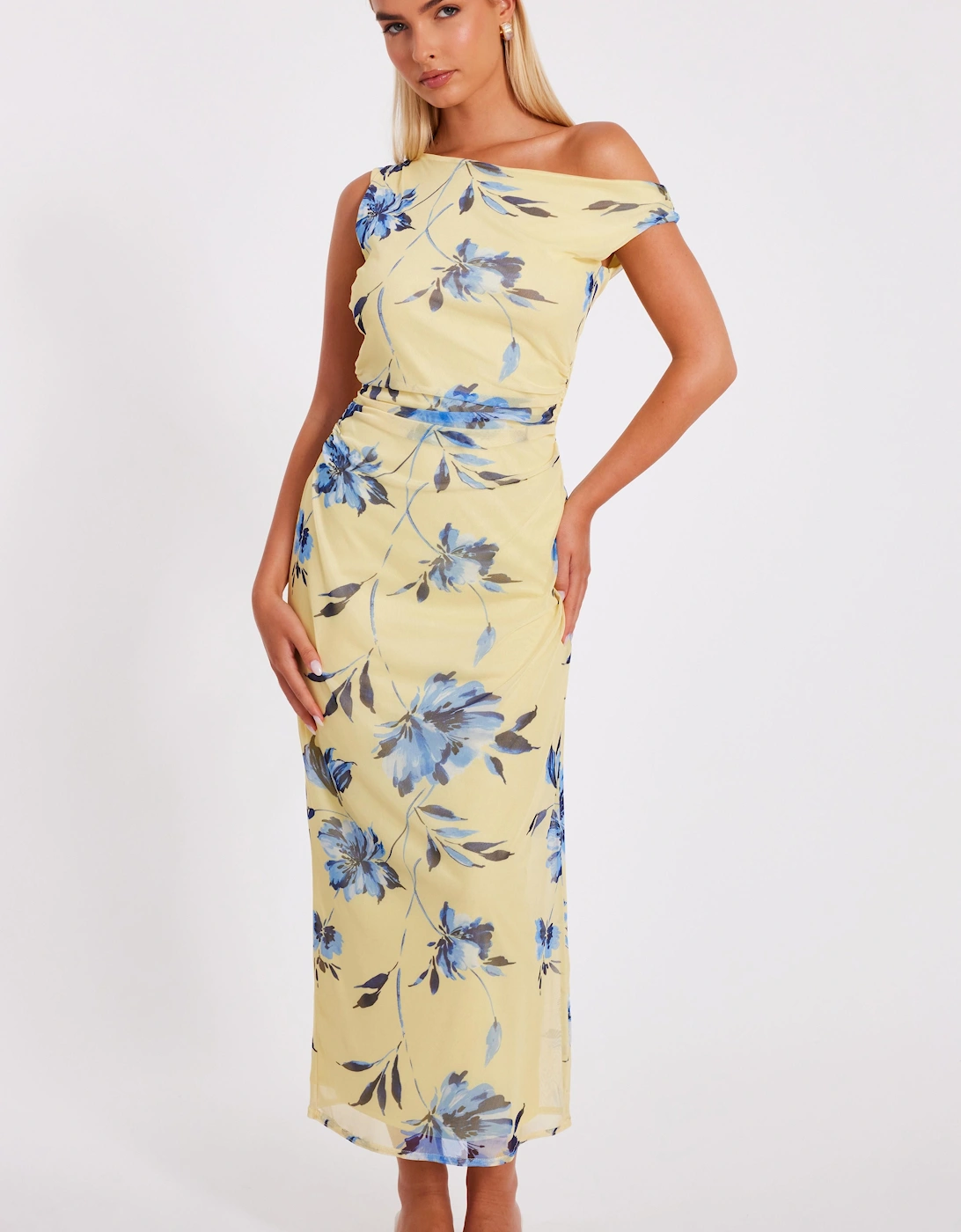 Lemon Floral Drop Sleeve Midaxi Dress, 2 of 1