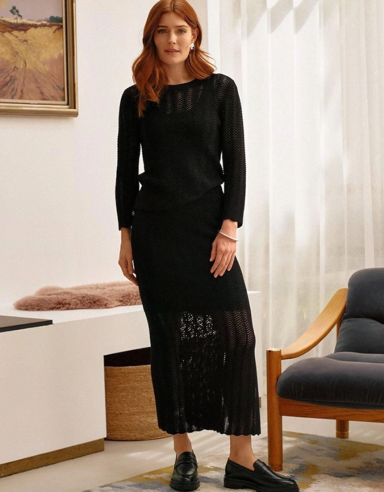 High Waist Crochet Knit Midi Skirt