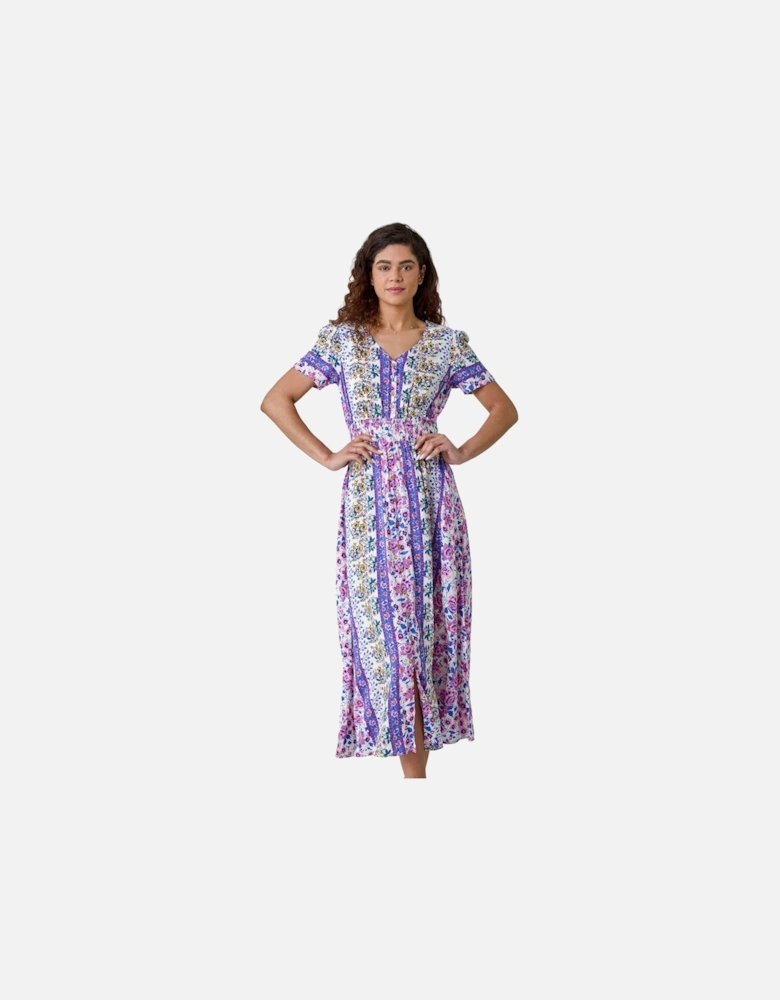 Abstract Print Button Maxi Dress
