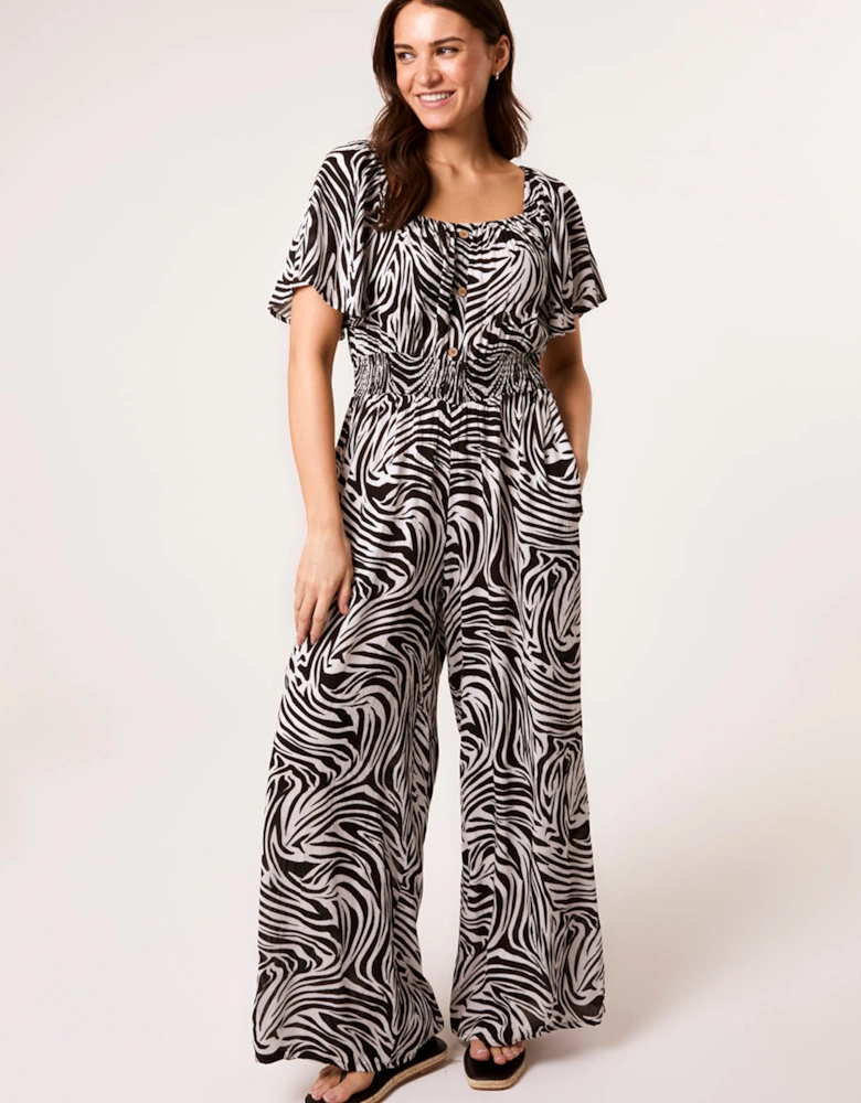 Black Shirred Waist Jumpsuit