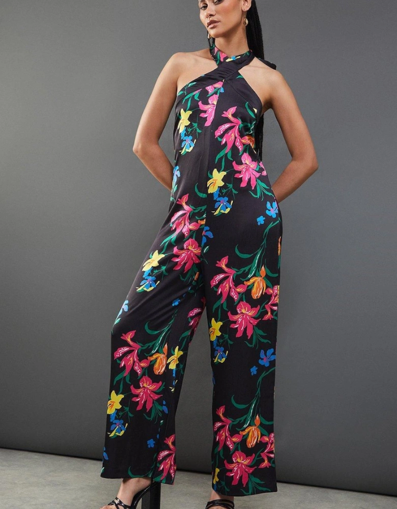 Floral Satin Halterneck Jumpsuit