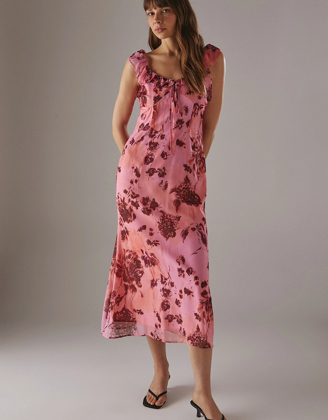 Floral Chiffon Ruffle Double layer Midi Dress, 2 of 1