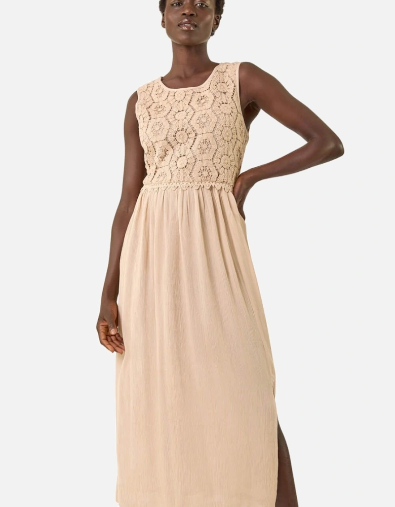 Crochet Bodice Midi Dress