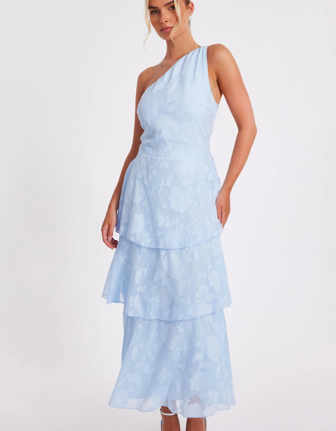 Light Blue Jacquard Tiered Maxi Dress, 2 of 1