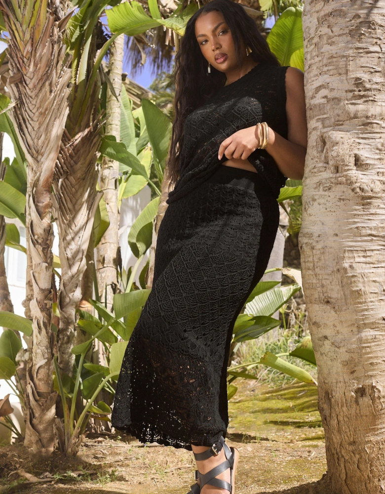 Pointelle Knitted Midi Skirt