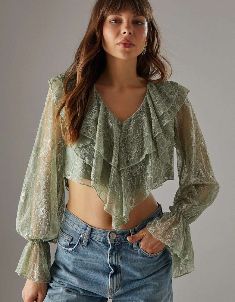 Lace Double Ruffle Blouson Blouse