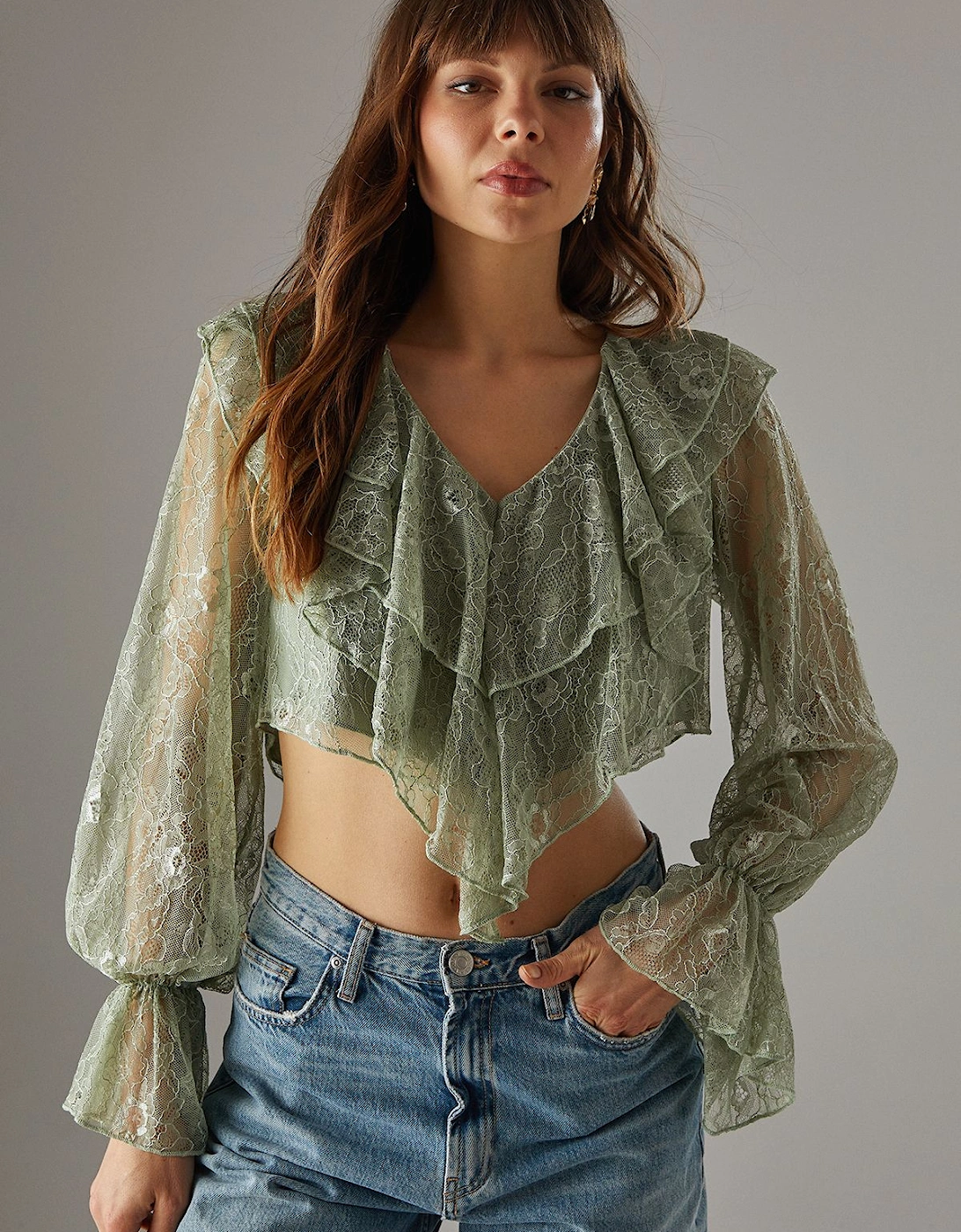 Lace Double Ruffle Blouson Blouse, 2 of 1