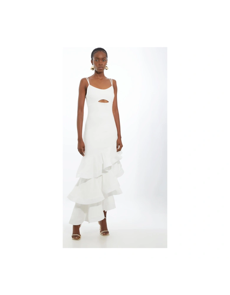 Cotton Ponte Jersey Ruffle Hem Maxi Dress