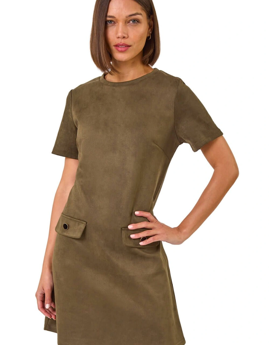 Faux Suede Button Shift Stretch Dress, 2 of 1