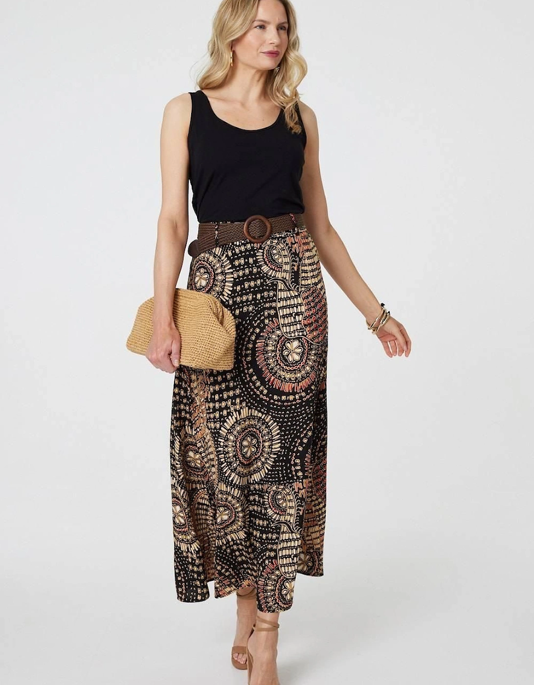 Aztec Print A-Line Belt Maxi Skirt, 2 of 1