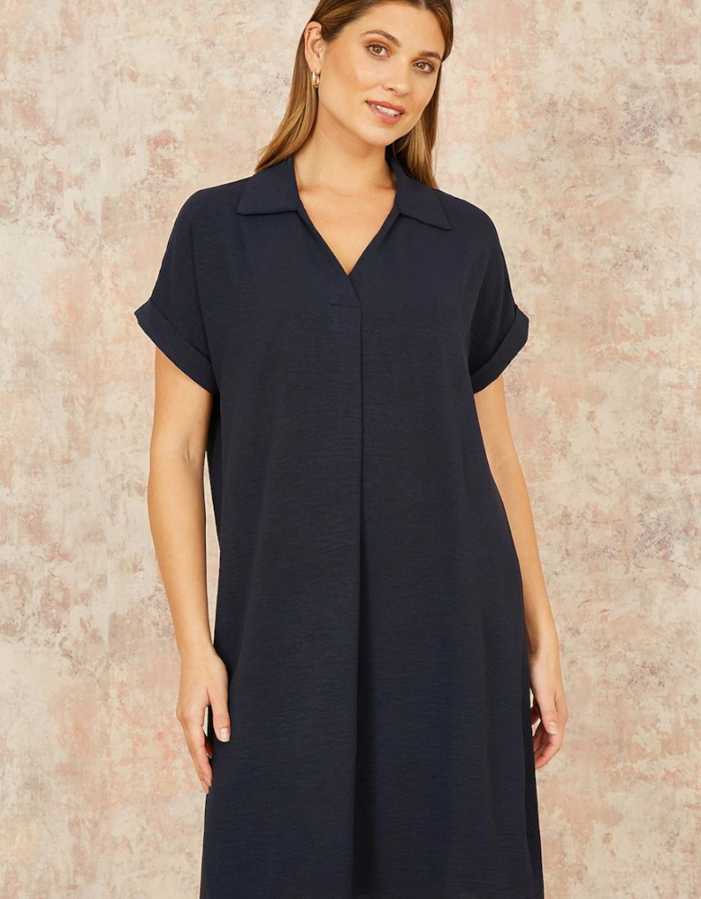 Navy Relaxed Fit Collared Tunic Dress
