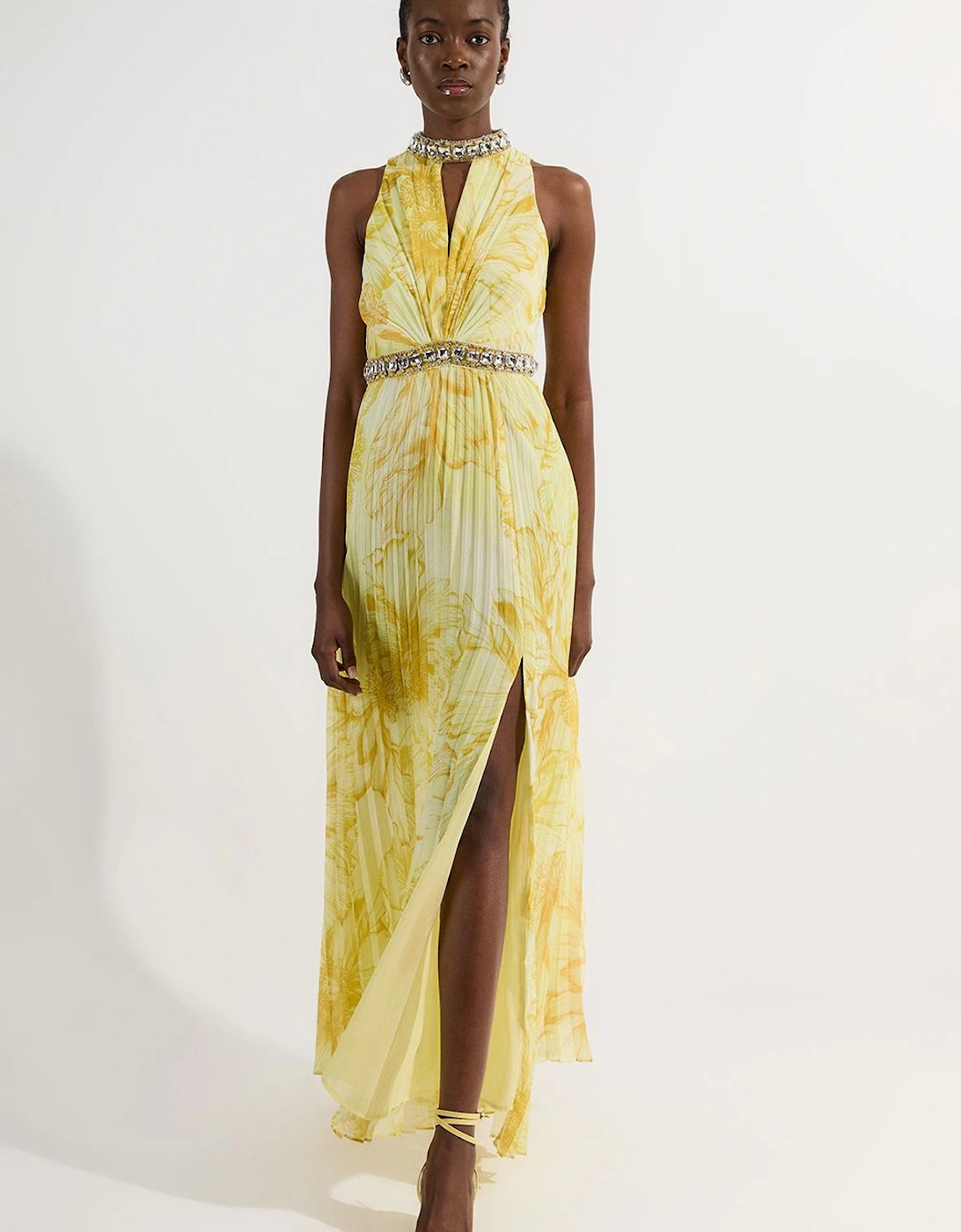 Abstract Floral Crystal Embellished Woven Split Maxi Dress, 2 of 1