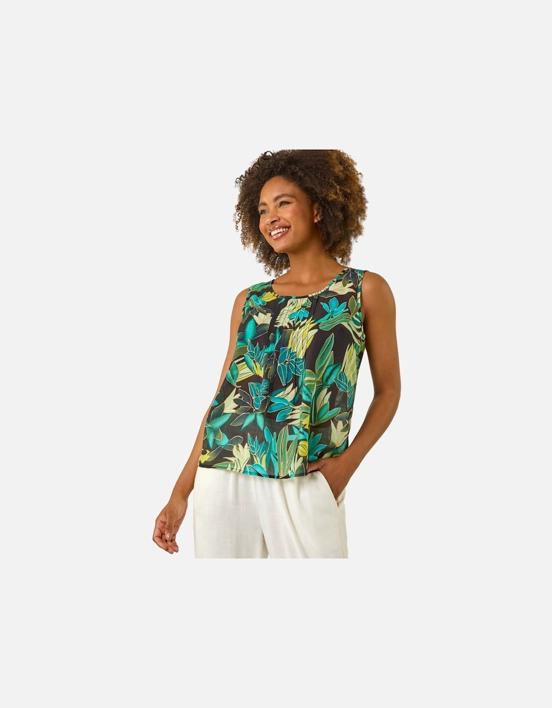Leaf Print Pleat Front Vest Top, 2 of 1