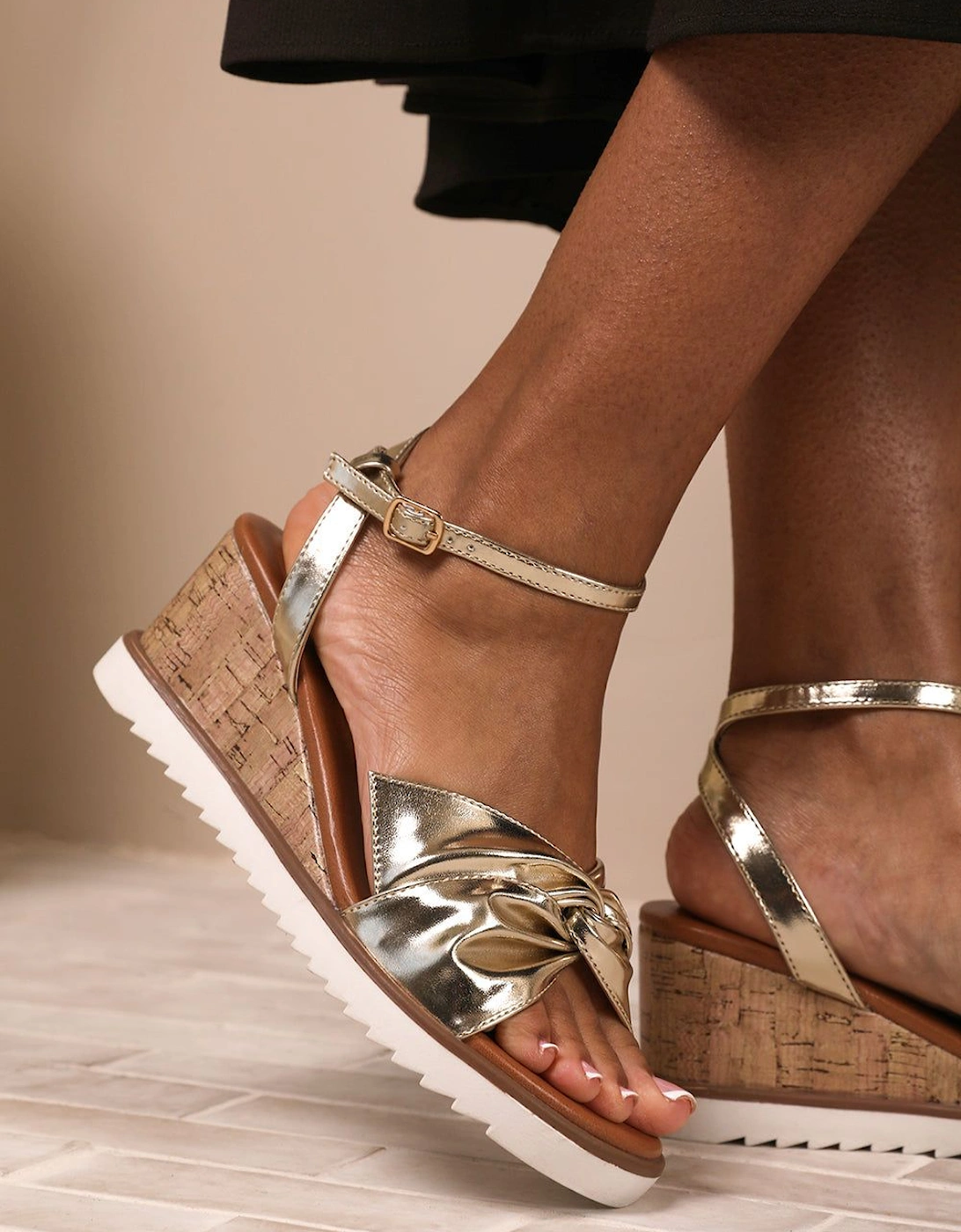 'Qween' Knot Detail Wedge Shoes With Buckle Ankle Strap, 2 of 1
