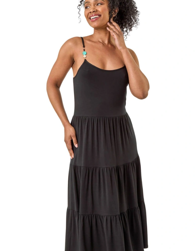 Petite Bead Trim Strappy Tiered Dress