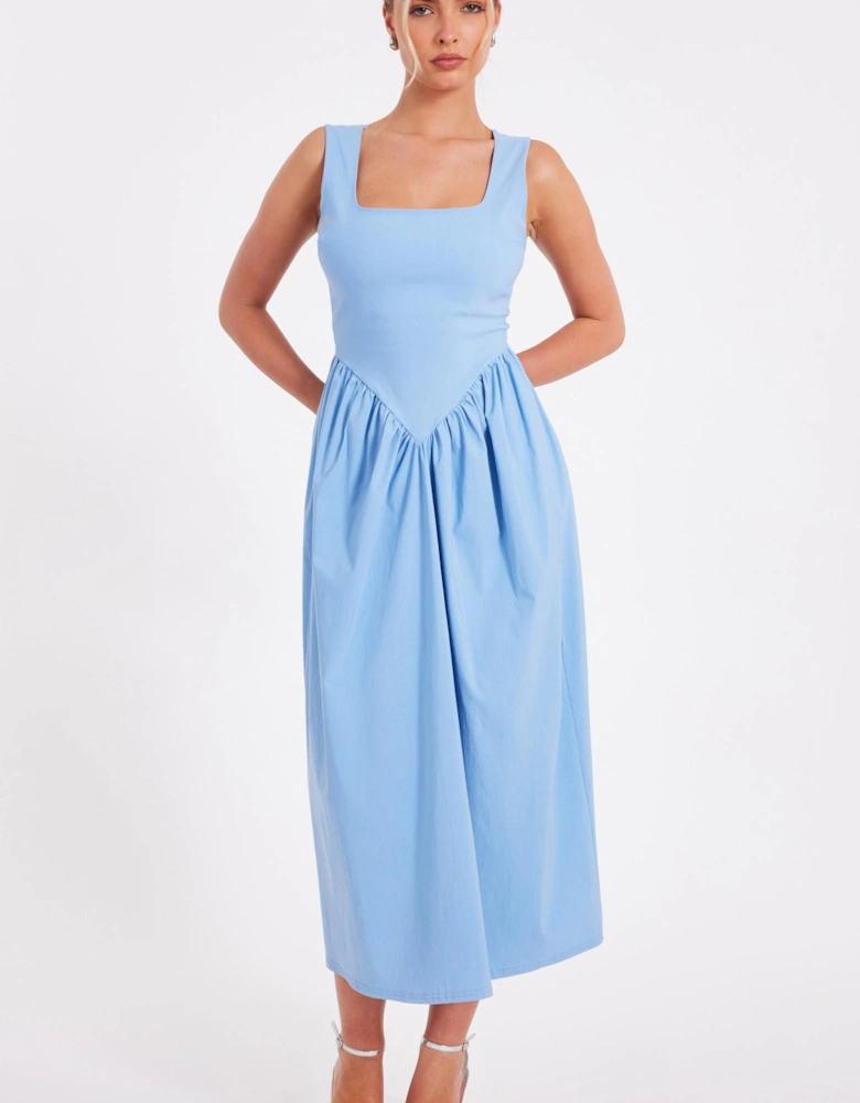 Light Blue Bow Back Midi Dress