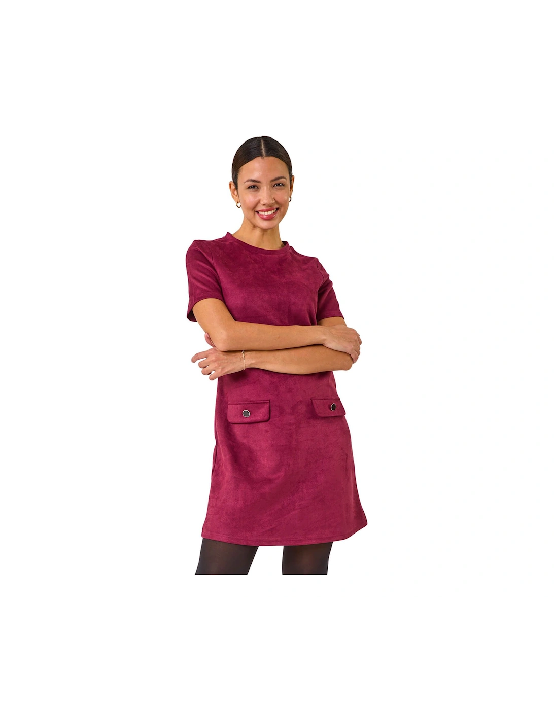 Faux Suede Button Shift Stretch Dress, 2 of 1