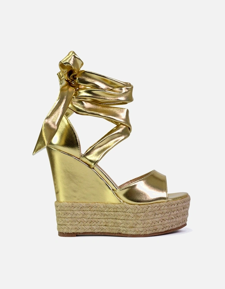 'Sansa' Tie Up Woven High Wedge Platform Heel Sandals