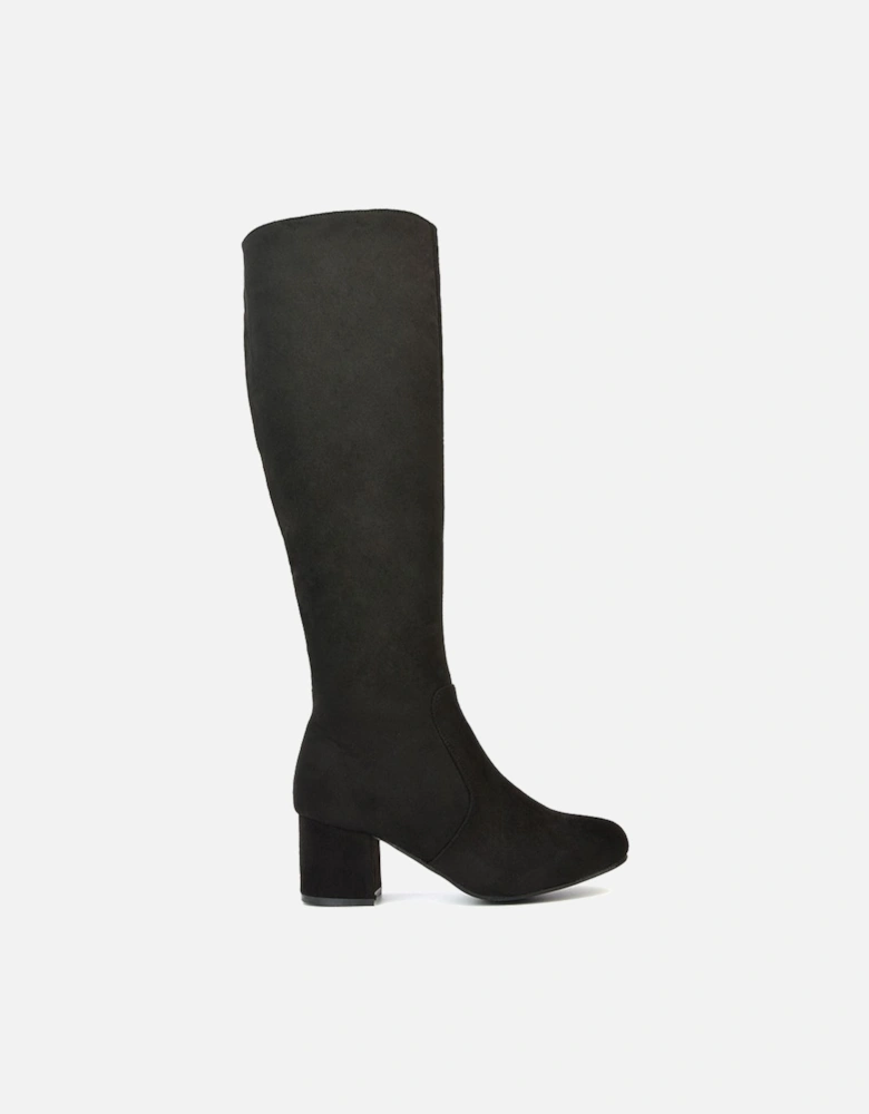 'Honey' Knee High Boots with Mid Block Heel and Inside Zip