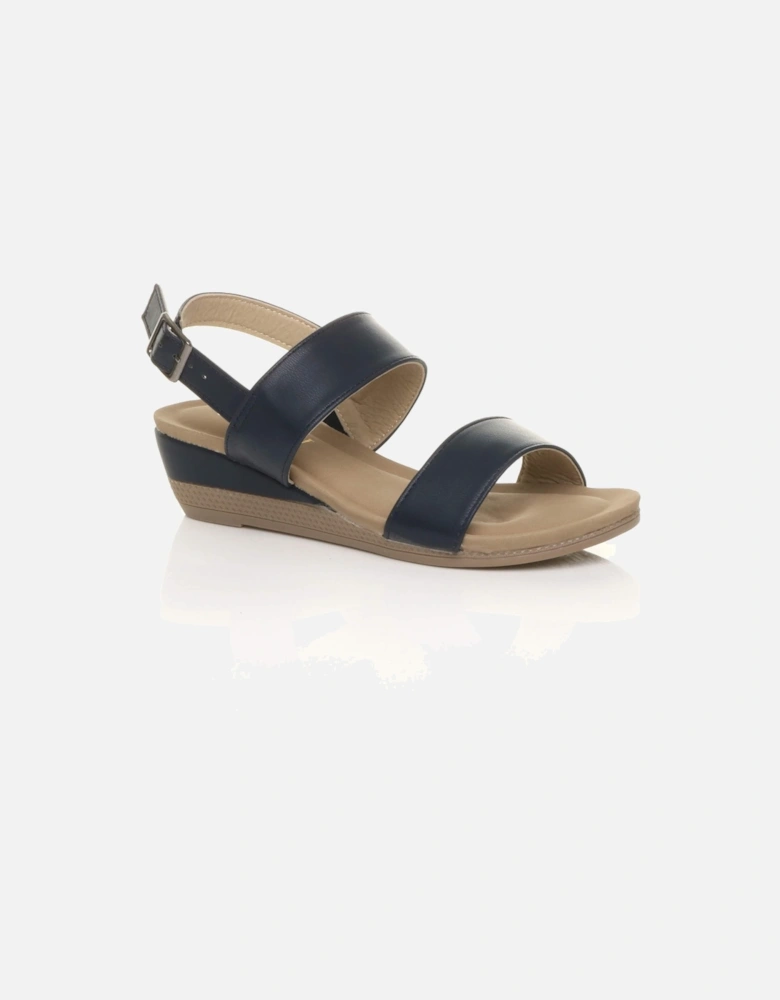 Low  Heel Strappy Slingback Faux Leather Wedges