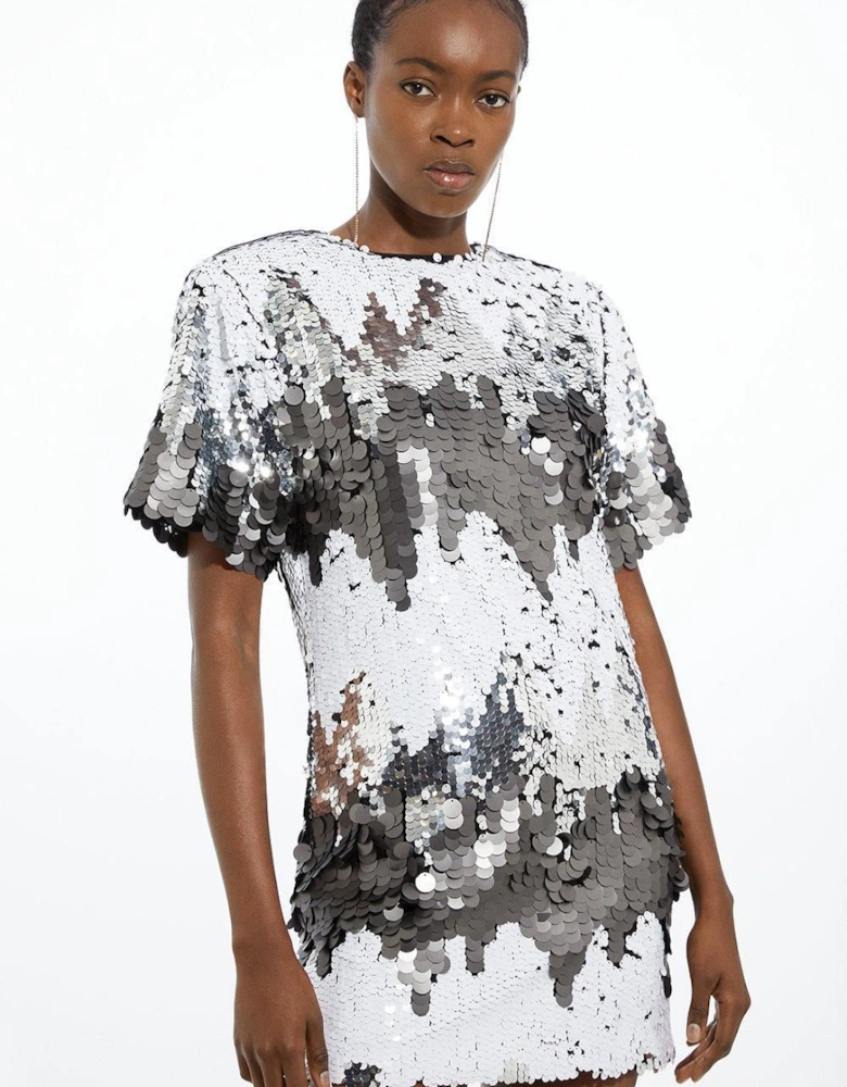 Mono Disc Sequin Woven Mini Dress