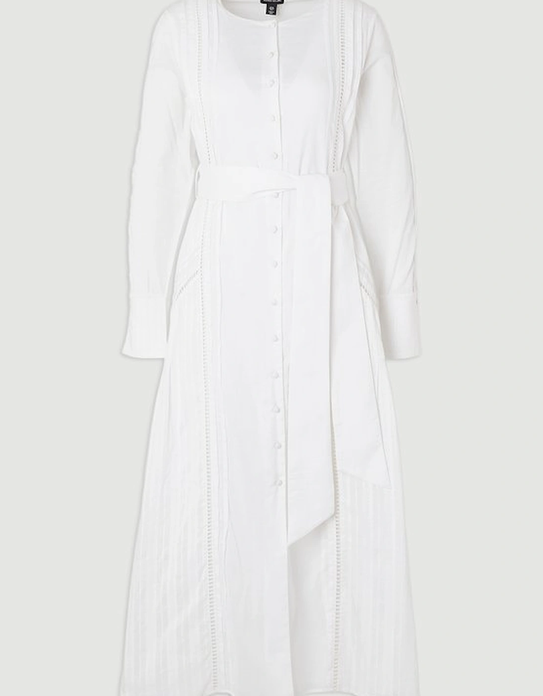 Cotton With Lace Trim Insert Woven Long Sleeve Midi Dress