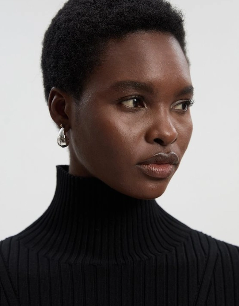 Rib High Neck Longline Knitted Top