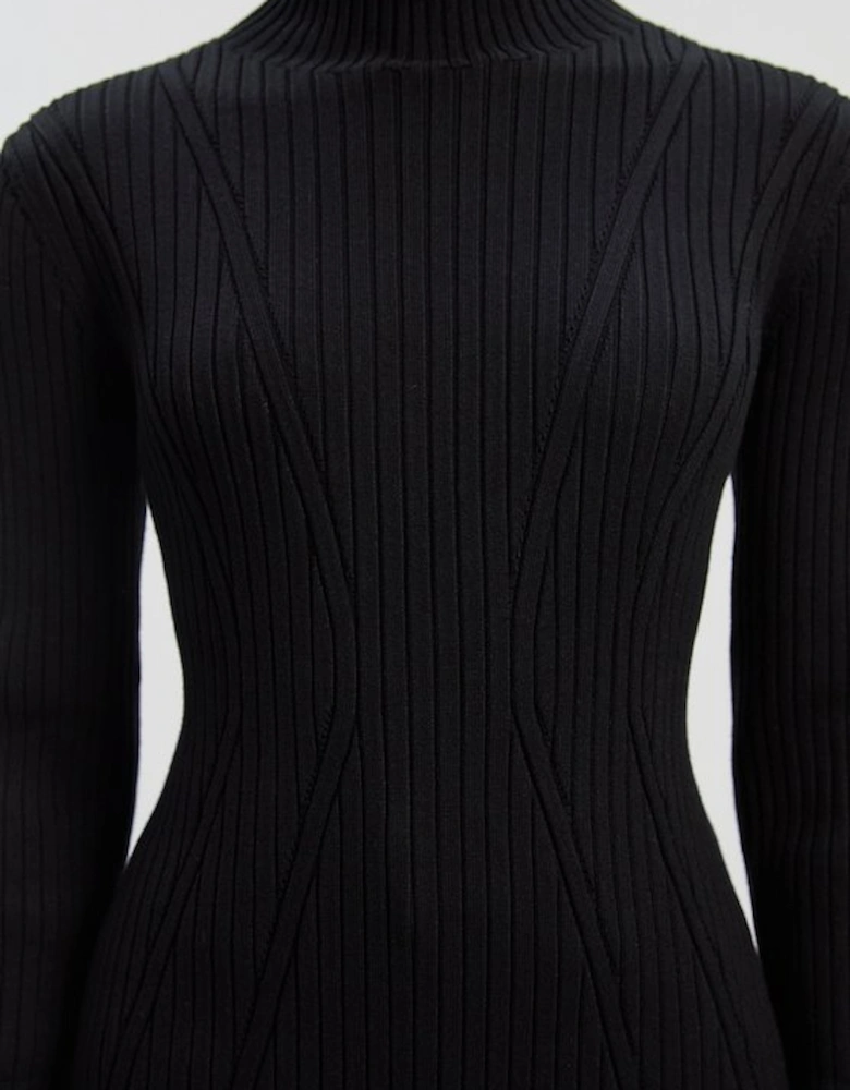 Rib High Neck Longline Knitted Top