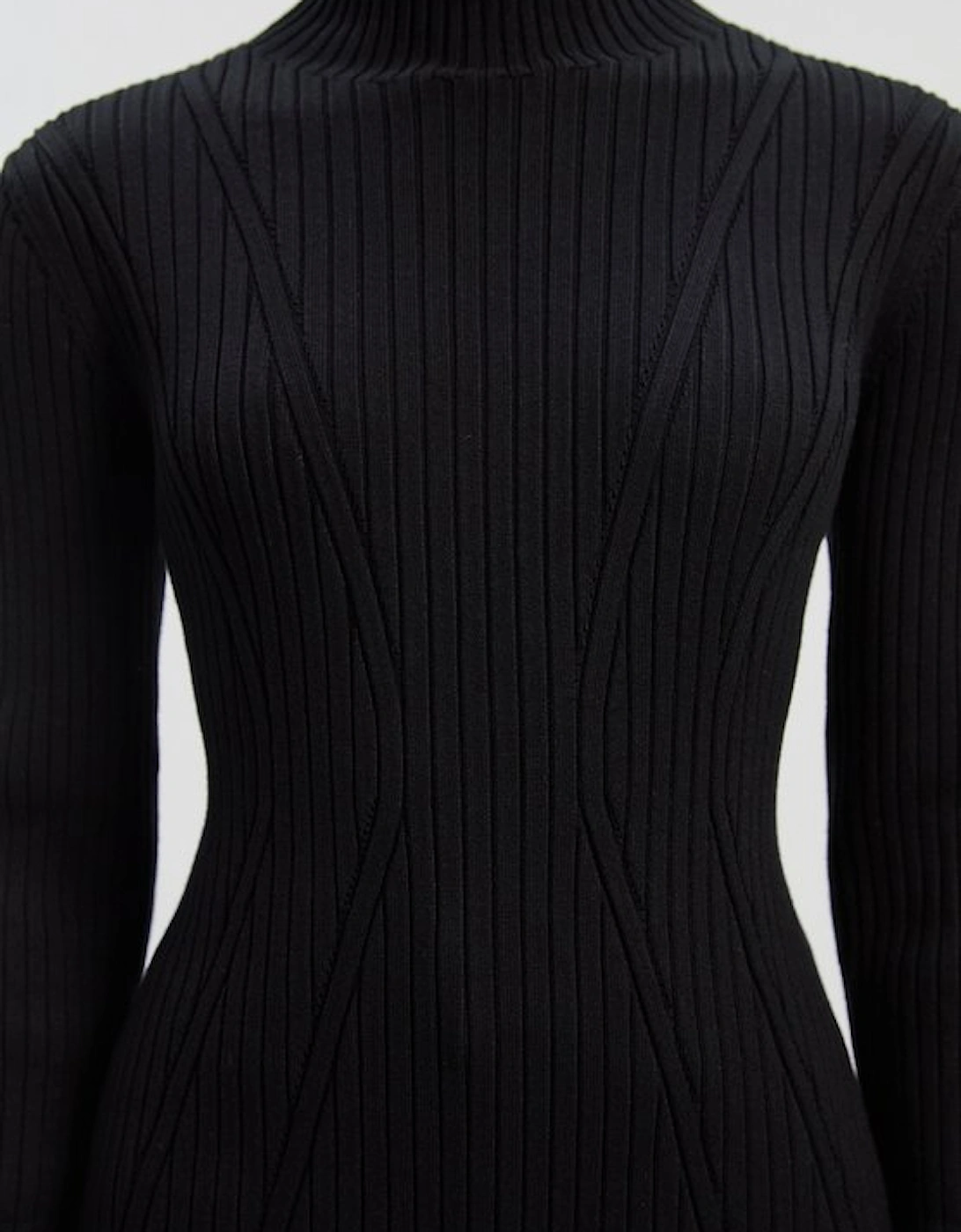 Rib High Neck Longline Knitted Top