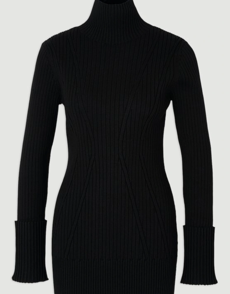 Rib High Neck Longline Knitted Top