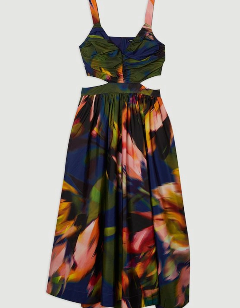 Blurred Floral Drama Woven Taffeta Maxi Dress