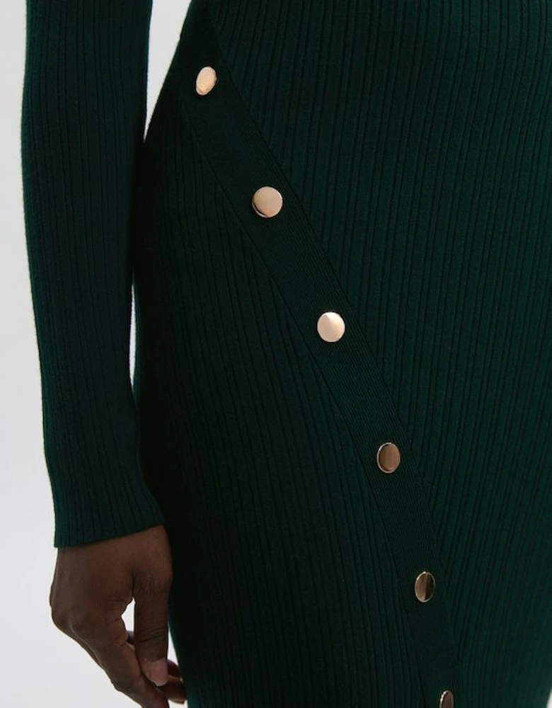 Viscose Blend Popper Detail Split Knit Midi Dress