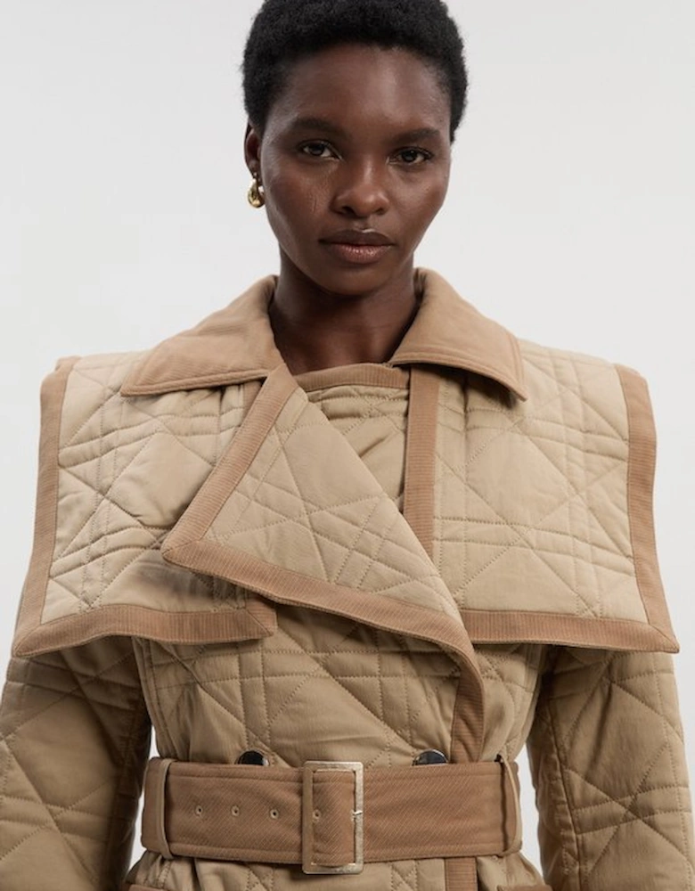 Quilted Padded Cord Mix Trench Coat