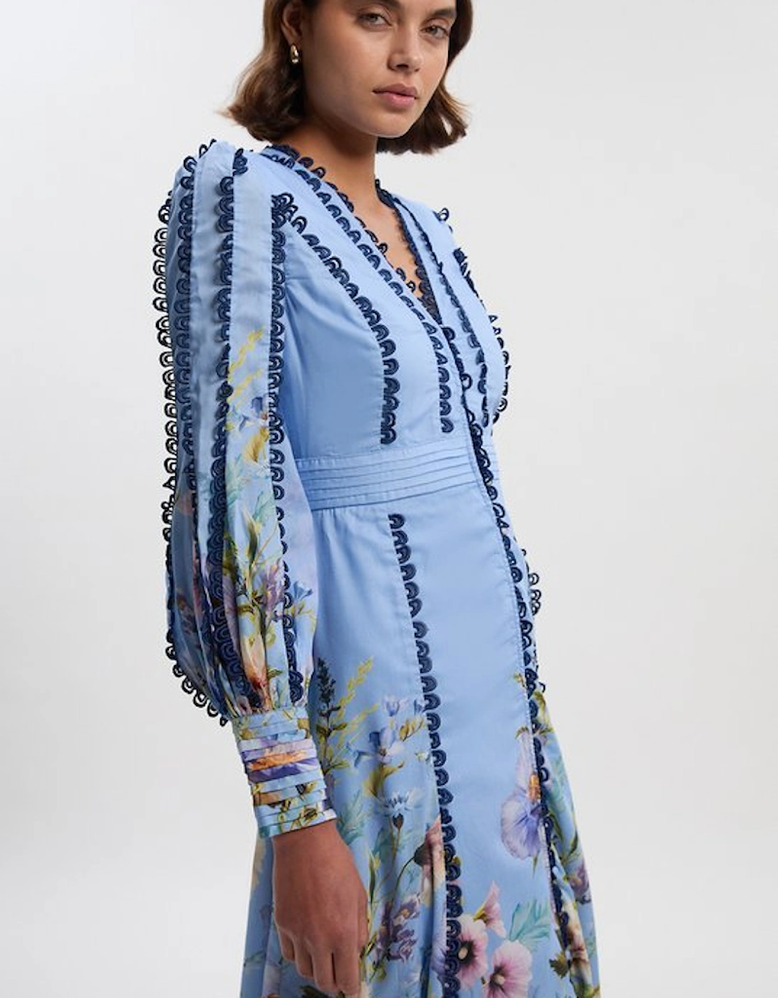 Trailing Floral Woven Plunge Maxi Dress